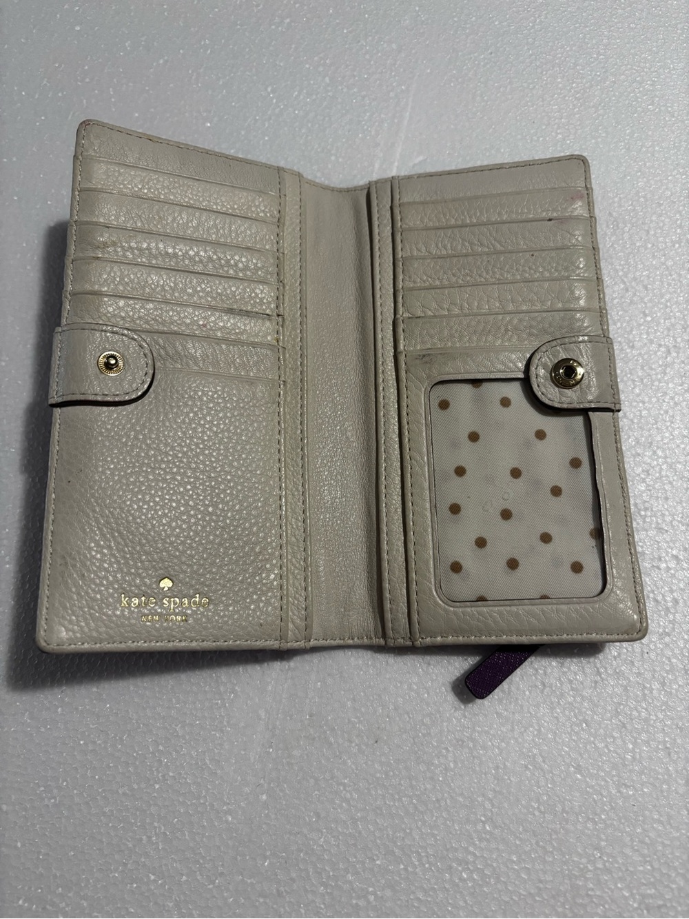 kate spade Cream Leather Folded Card & Key Holder Wallet with Polka Dot ID